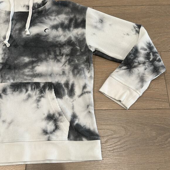 ZYIA ACTIVE White Gray Hexrix Thermal Pocket Tie Dye Waffle Knit Hoodie Size S - Picture 5 of 10